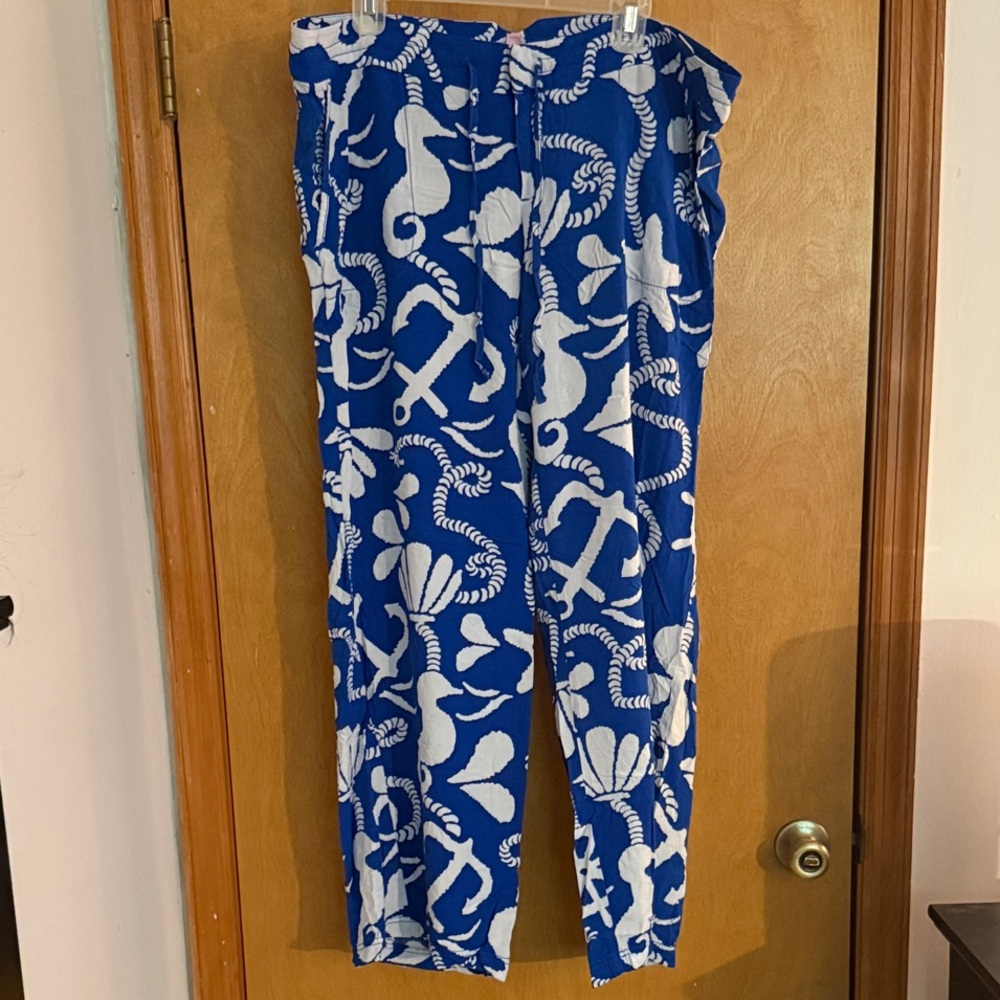 Lilly Pulitzer Blue and White Wide Leg Pants